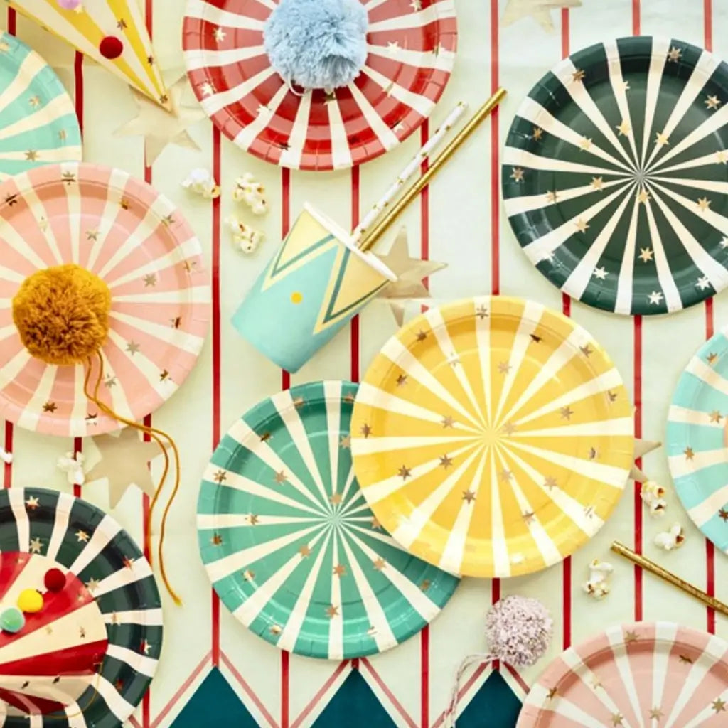 Funfair circus carnival themed disposable paper plates cups