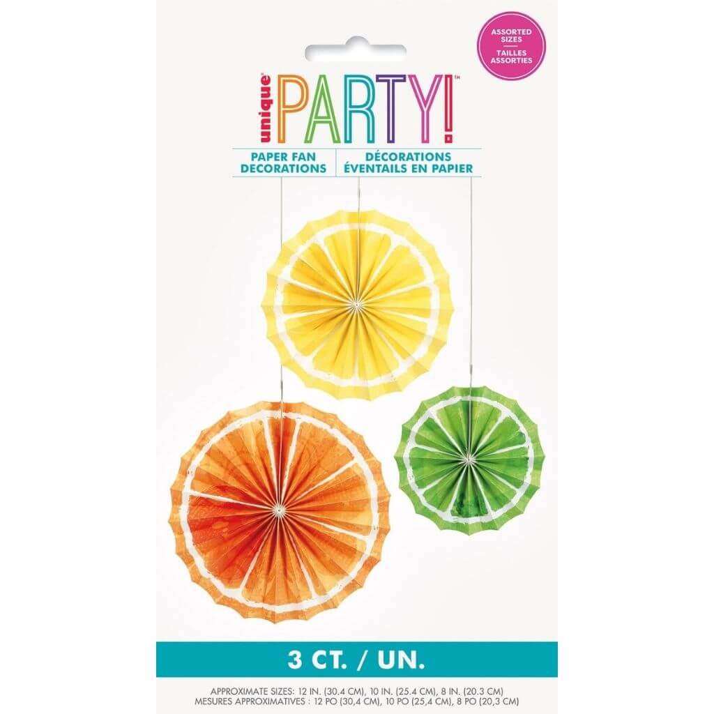 Citrus Fruit Paper Fans 3pk orange lime & lemon slides shapes