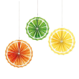 Citrus Fruit Paper Fans 3pk orange lime & lemon slides shapes