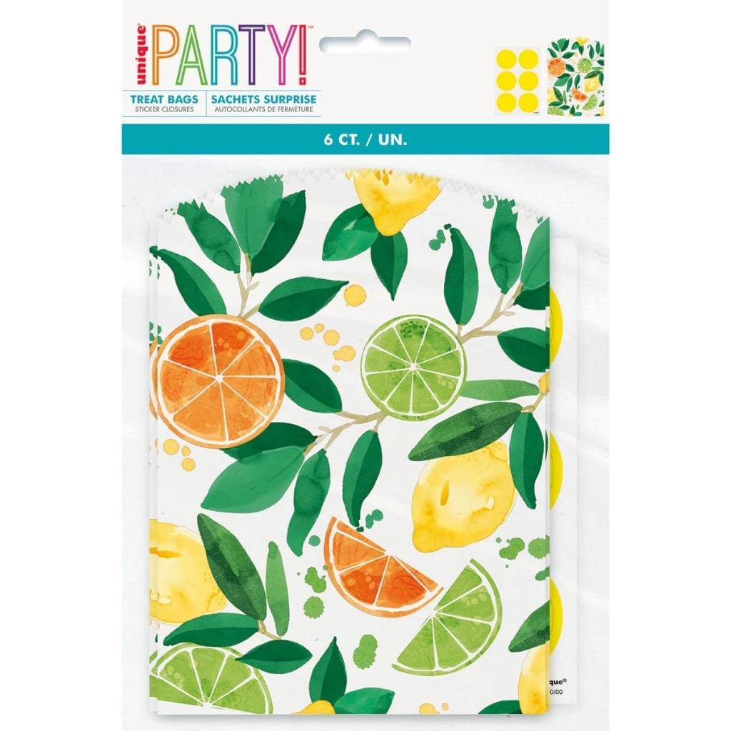 Citrus Fruit Paper Treat Bags with Stickers – 6 Pack