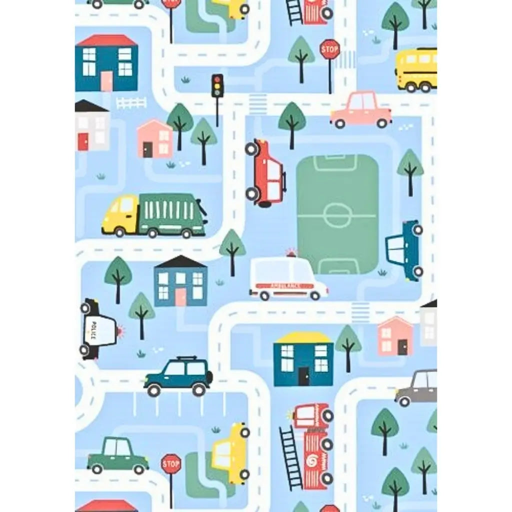 City road cars wrapping paper blue design