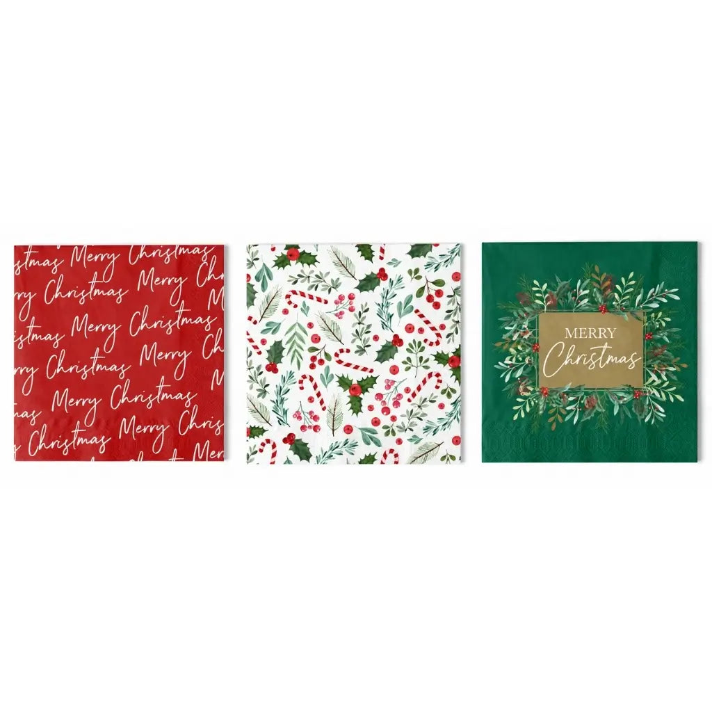 Classic Christmas lunch napkins in three assorted festive designs