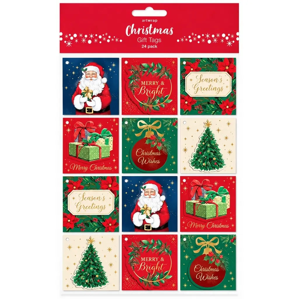 Classic Christmas gift tags in an assorted 24 pack