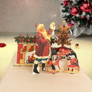 Handmade Vintage Victorian Father Santa Claus On Christmas Eve Pop Up Card - 3D Xmas Cards