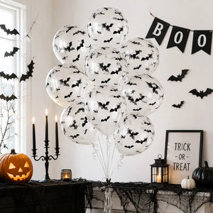 Clear balloons with black bat confetti