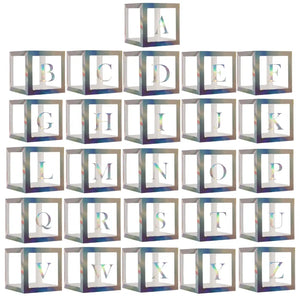 Laser Silver Balloon Cube Box with Letter A to Z