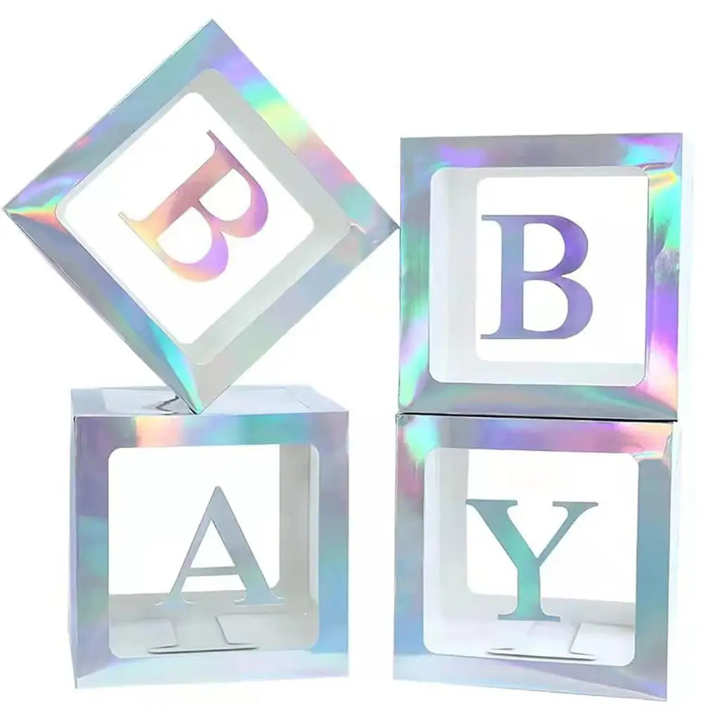 Laser Silver Balloon Cube Box with Letter A to Z