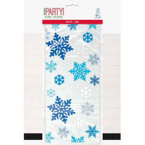 Blue snowflake Christmas cello bags with silver twist ties