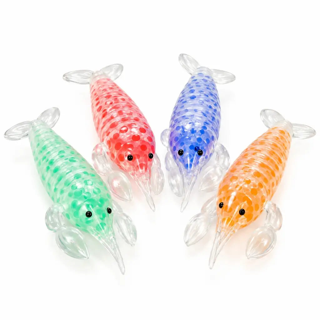 Clear squishy lobster sensory toys in green red blue and orange