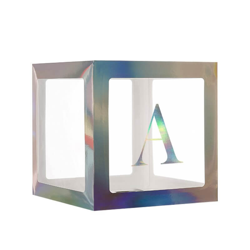 Laser Silver Balloon Cube Box with Letter A to Z
