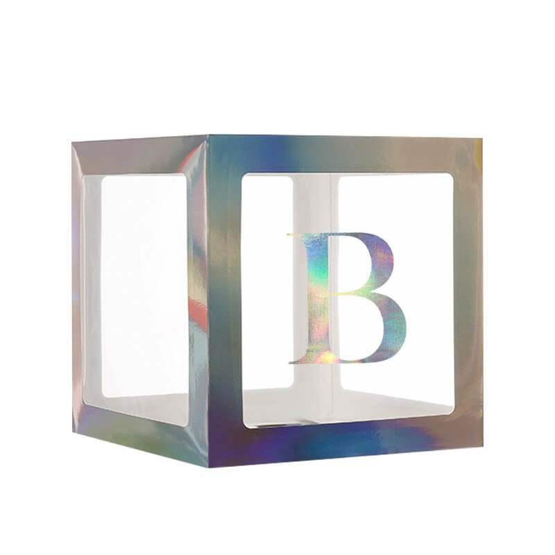 Laser Silver Balloon Cube Box with Letter A to Z