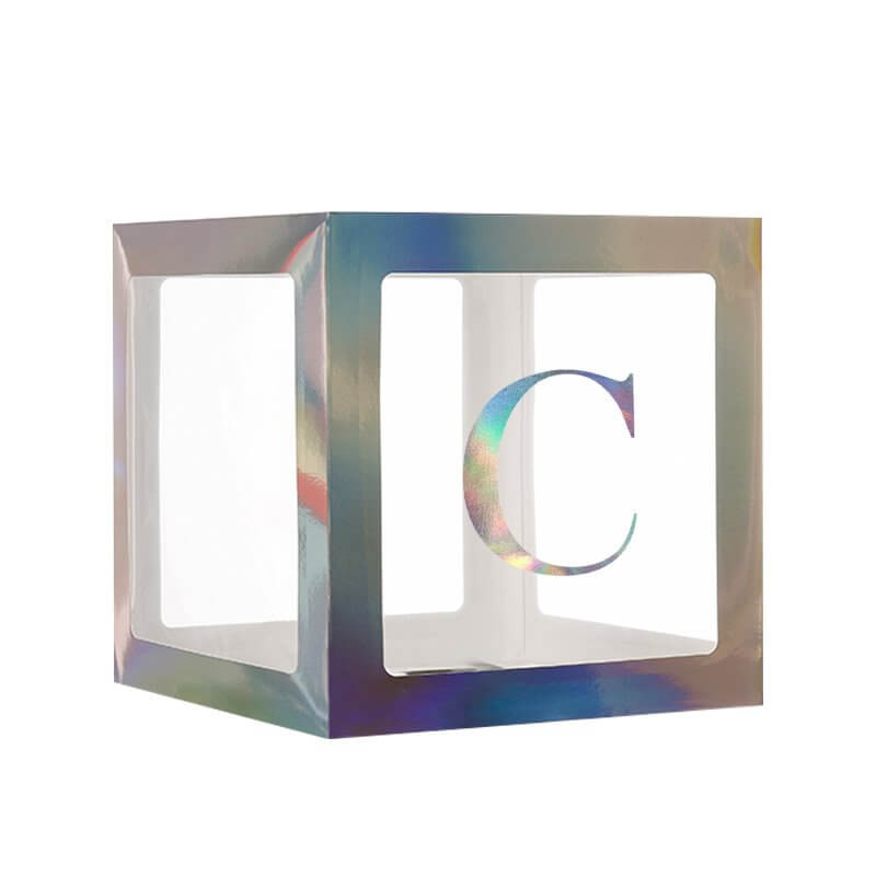 Laser Silver Balloon Cube Box with Letter C