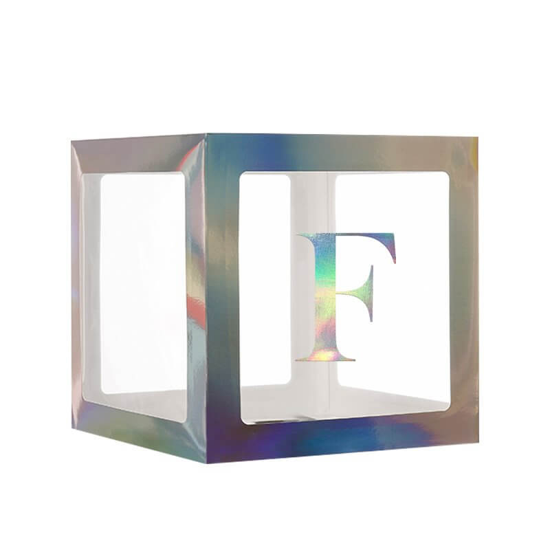 Laser Silver Balloon Cube Box with Letter F