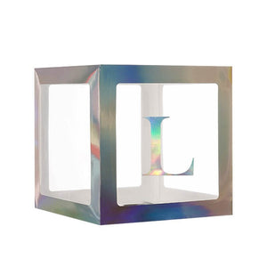 Laser Silver Balloon Cube Box with Letter L