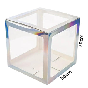 Laser Silver Balloon Cube Box with Letter A to Z dimensions