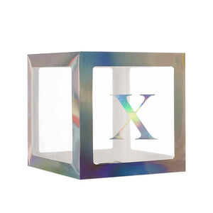 Laser Silver Balloon Cube Box with Letter X