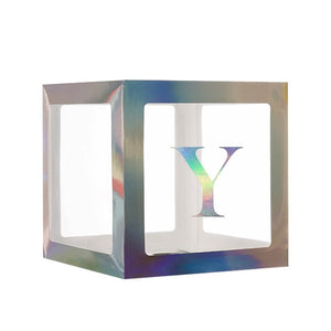 Laser Silver Balloon Cube Box with Letter Y