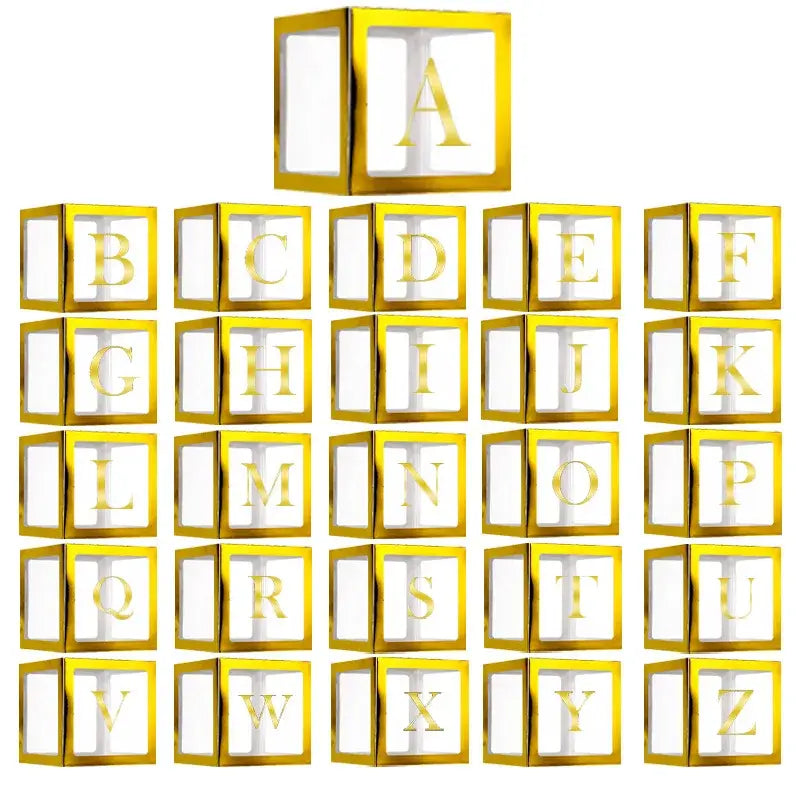 Metallic Gold Balloon Cube Box with Letter A to Z