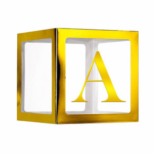 Metallic Gold Balloon Cube Box with Letter A