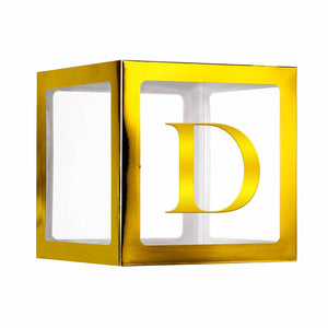 Metallic Gold Balloon Cube Box with Letter D