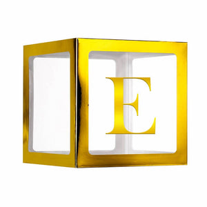 Metallic Gold Balloon Cube Box with Letter E