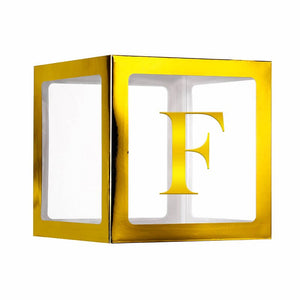 Metallic Gold Balloon Cube Box with Letter F