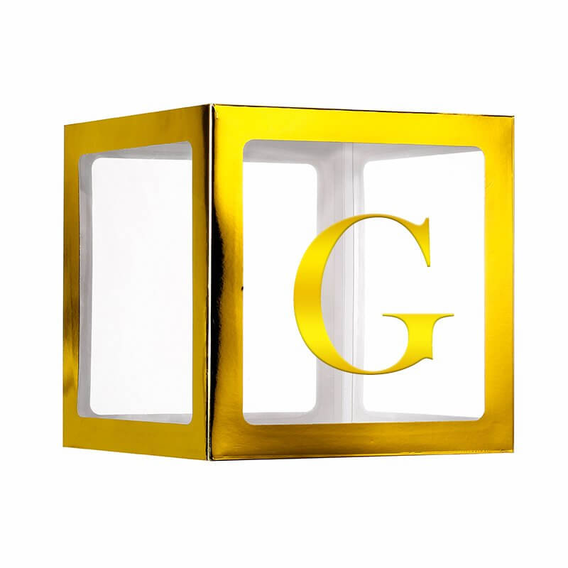 Metallic Gold Balloon Cube Box with Letter G