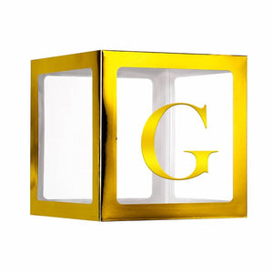 Metallic Gold Balloon Cube Box with Letter G