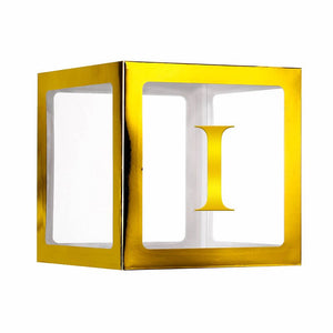 Metallic Gold Balloon Cube Box with Letter I