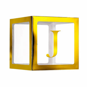 Metallic Gold Balloon Cube Box with Letter J