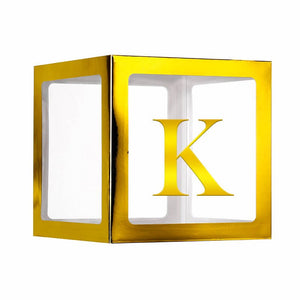 Metallic Gold Balloon Cube Box with Letter K