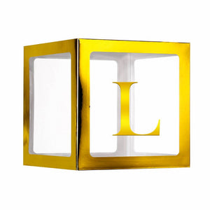 Metallic Gold Balloon Cube Box with Letter L