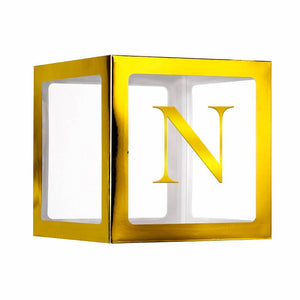 Metallic Gold Balloon Cube Box with Letter N