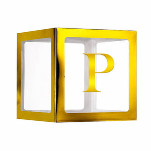 Metallic Gold Balloon Cube Box with Letter P