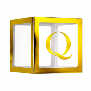 Metallic Gold Balloon Cube Box with Letter Q