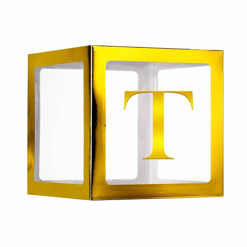 Metallic Gold Balloon Cube Box with Letter T