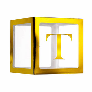 Metallic Gold Balloon Cube Box with Letter T