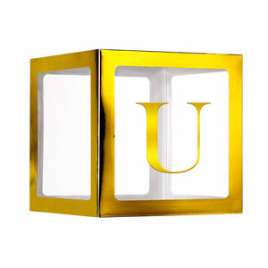 Metallic Gold Balloon Cube Box with Letter U