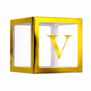 Metallic Gold Balloon Cube Box with Letter V