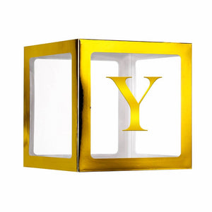 Metallic Gold Balloon Cube Box with Letter Y