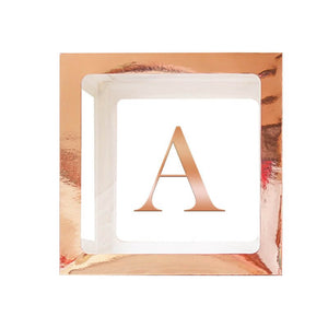 Metallic Rose Gold Balloon Cube Box with Letter A