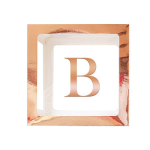 Metallic Rose Gold Balloon Cube Box with Letter B