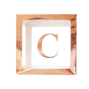 Metallic Rose Gold Balloon Cube Box with Letter C