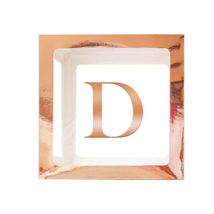 Metallic Rose Gold Balloon Cube Box with Letter D