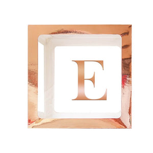 Metallic Rose Gold Balloon Cube Box with Letter E