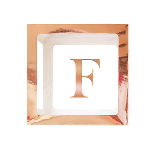 Metallic Rose Gold Balloon Cube Box with Letter F