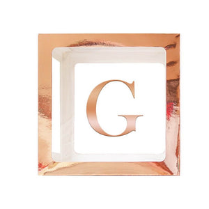 Metallic Rose Gold Balloon Cube Box with Letter G