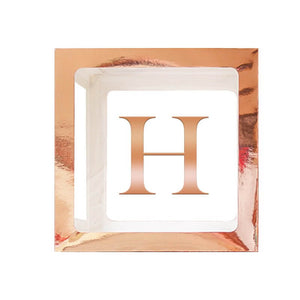 Metallic Rose Gold Balloon Cube Box with Letter H