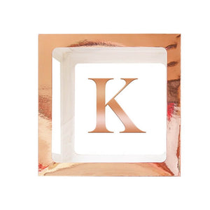 Metallic Rose Gold Balloon Cube Box with Letter K