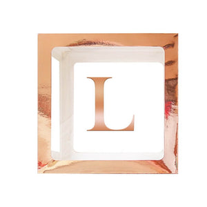 Metallic Rose Gold Balloon Cube Box with Letter L